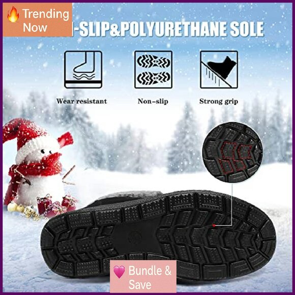 Women's Waterproof Snow Boots Mid Calf Faux Fur Lace Up Non Slip Winter - Picture 3 of 6